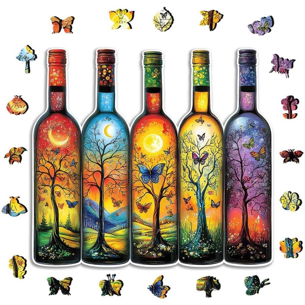 Puzzles Up ✦ Secret Bottles Wooden Jigsaw Puzzle ✦ A5 Small Natural Wood NWT